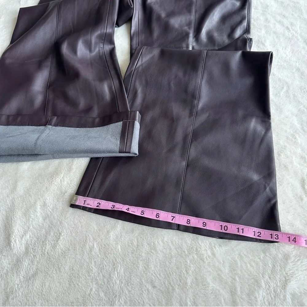 Mango NWT Faux Leather Purple Wine Wide High Waist Flare Pants EU 46 US L (14)